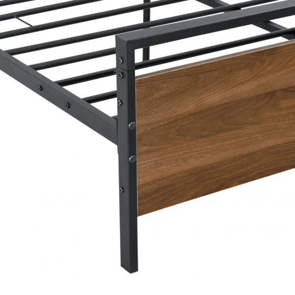 magasin pas cher En.casa Cadre De Lit Double Finse En Métal 140 X 200 Cm Noir Mat Effet Noyer … 6