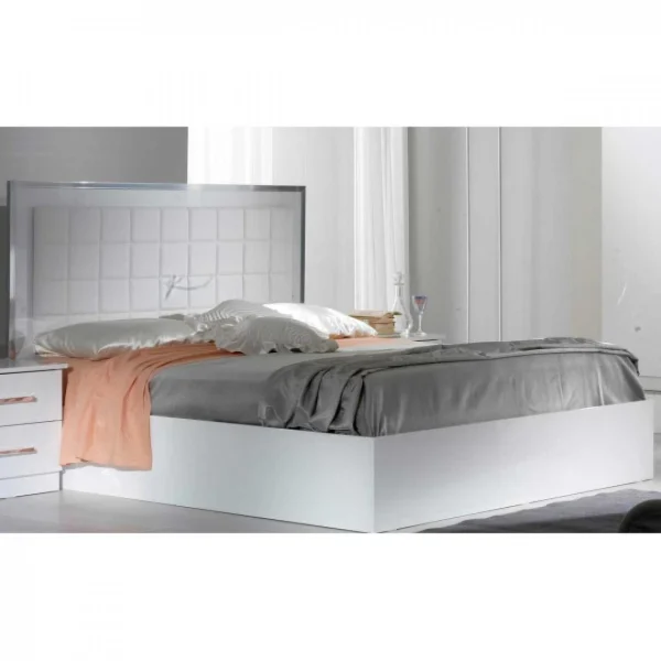 Dansmamaison Cadre De Lit + Tête De Lit 180×200 Laqué Blanc Brillant à LEDs – AR… boutique en ligne 1