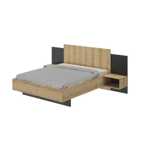 Tousmesmeubles Cadre + Tête De Lit 140*190 + Chevets Chêne/Noir – FIP excellente qualité 10