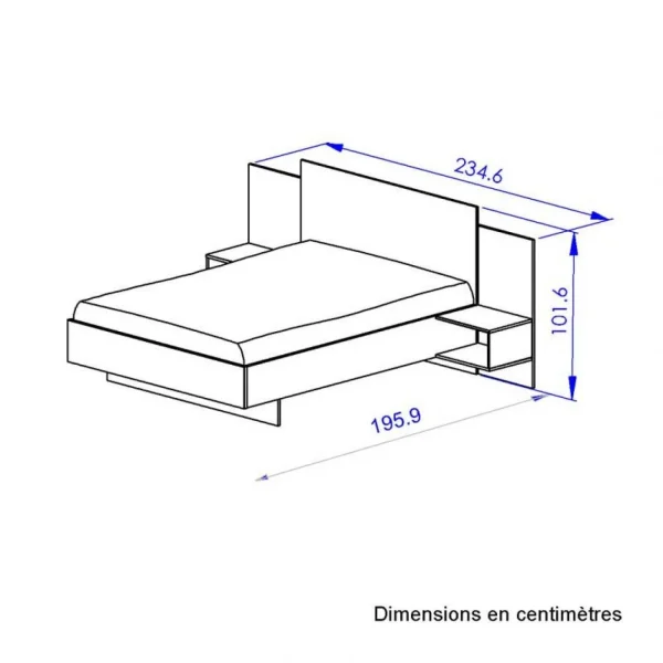 Tousmesmeubles Cadre + Tête De Lit 140*190 + Chevets Chêne/Noir – FIP excellente qualité 5