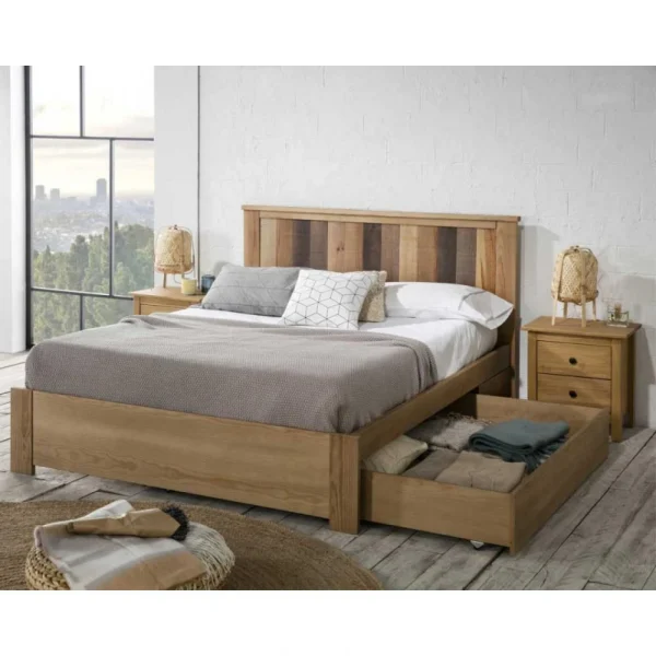 pas cher Tousmesmeubles Cadre + Tête De Lit 140*190 Cm Avec Tiroir Bois – NANATI 3
