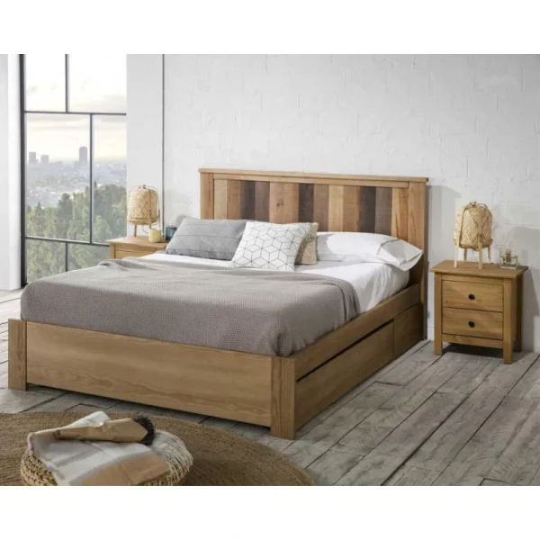 pas cher Tousmesmeubles Cadre + Tête De Lit 140*190 Cm Avec Tiroir Bois – NANATI 5