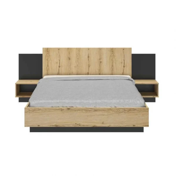 Tousmesmeubles Cadre + Tête De Lit 160*200 + Chevets Chêne/Noir – FIP magasin en ligne france 1