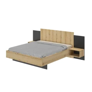 Tousmesmeubles Cadre + Tête De Lit 160*200 + Chevets Chêne/Noir – FIP magasin en ligne france 8