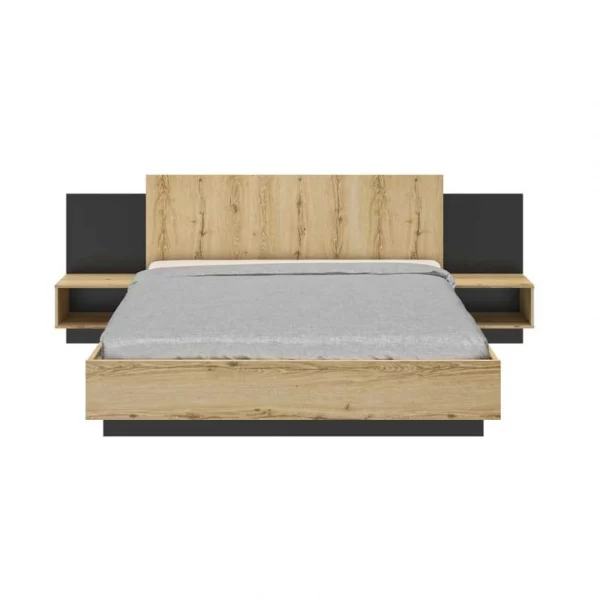 Tousmesmeubles Cadre + Tête De Lit 180*200 + Chevets Chêne/Noir – FIP à prix d'occasion 1
