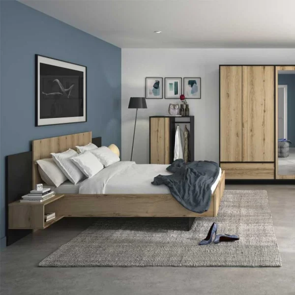Tousmesmeubles Cadre + Tête De Lit 180*200 + Chevets Chêne/Noir – FIP à prix d'occasion 3