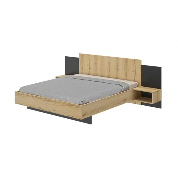 Tousmesmeubles Cadre + Tête De Lit 180*200 + Chevets Chêne/Noir – FIP à prix d'occasion 4