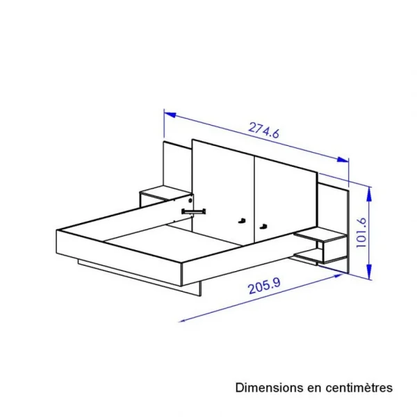 Tousmesmeubles Cadre + Tête De Lit 180*200 + Chevets Chêne/Noir – FIP à prix d'occasion 5
