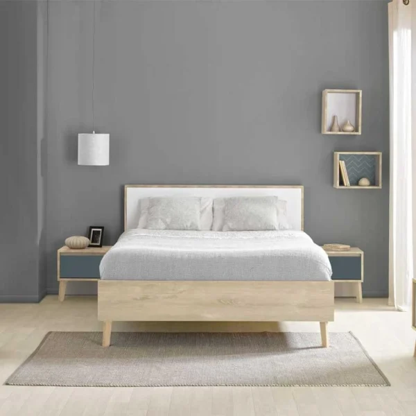 Tousmesmeubles Cadre + Tête De Lit 180*200 Cm Chêne Blond/Blanc – ESMEY Top ventes 3