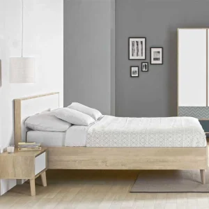 Tousmesmeubles Cadre + Tête De Lit 180*200 Cm Chêne Blond/Blanc – ESMEY Top ventes 11