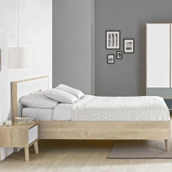 Tousmesmeubles Cadre + Tête De Lit 180*200 Cm Chêne Blond/Blanc – ESMEY Top ventes 4