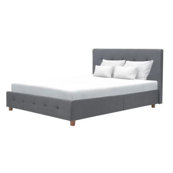 Pas Cher Magasin Soldes CSTORE CHARLIE – Lit Adulte – Tissu Aspect Lin Gris Foncé – Sommier Inclus -… 1