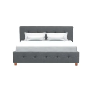 Pas Cher Magasin Soldes CSTORE CHARLIE – Lit Adulte – Tissu Aspect Lin Gris Foncé – Sommier Inclus -… 9