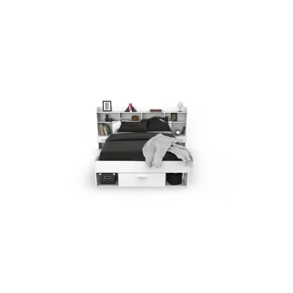 SANS MARQUE Chicago Ensemble Lit Adulte 140×190/200 Cm + Rangement Avec Liseuse Le… offre spéciale 5