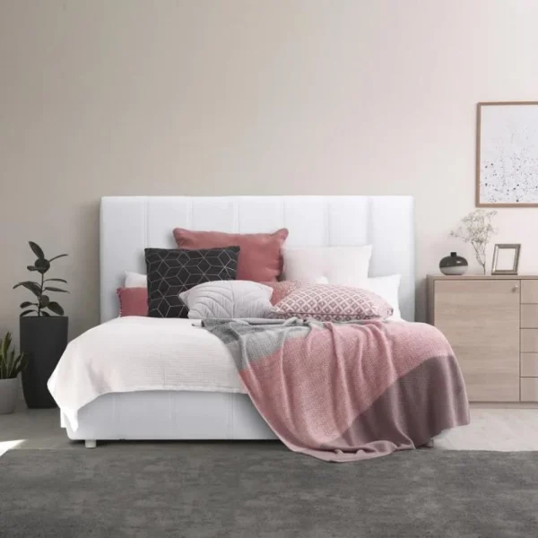 marques pas cher CSTORE CLOUD – Lit Adulte 140×190 Cm + Coffre De Rangement – Simili Blanc – S… 4