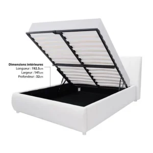 marques pas cher CSTORE CLOUD – Lit Adulte 140×190 Cm + Coffre De Rangement – Simili Blanc – S… 13