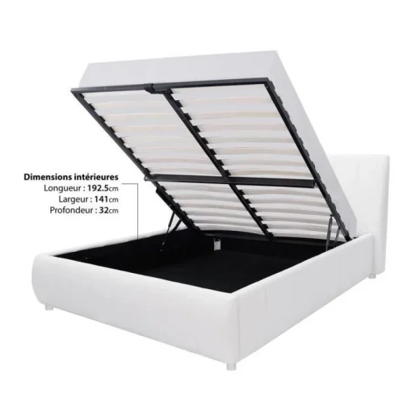 marques pas cher CSTORE CLOUD – Lit Adulte 140×190 Cm + Coffre De Rangement – Simili Blanc – S… 5