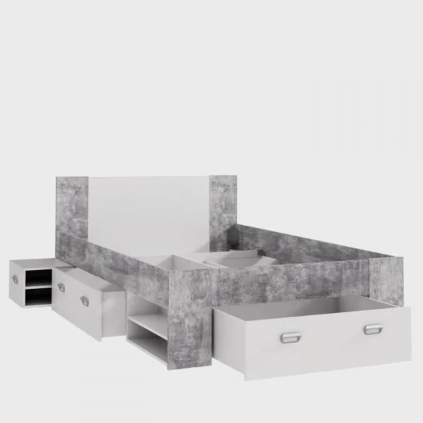 france en ligne CSTORE – Udine Lit Adulte 140×200 Cm 3 Tiroirs + Chevet – Blanc Et Dé… 3