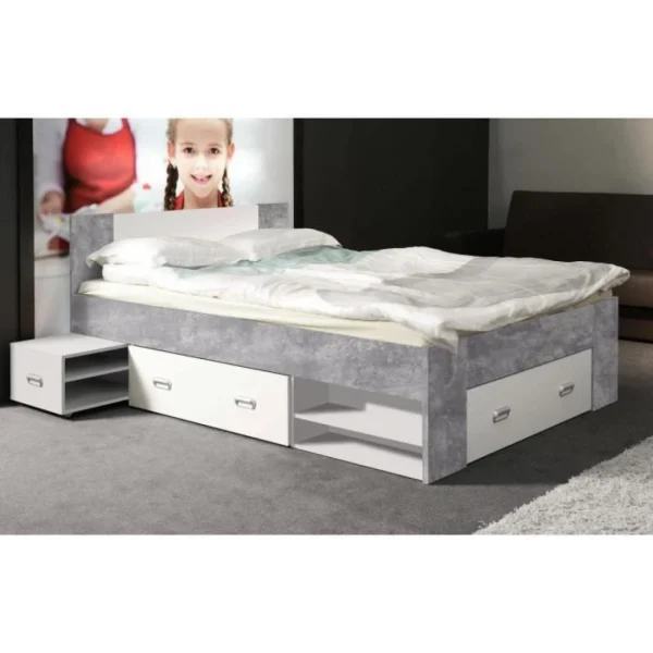france en ligne CSTORE – Udine Lit Adulte 140×200 Cm 3 Tiroirs + Chevet – Blanc Et Dé… 5