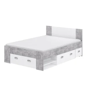 france en ligne CSTORE – Udine Lit Adulte 140×200 Cm 3 Tiroirs + Chevet – Blanc Et Dé… 15