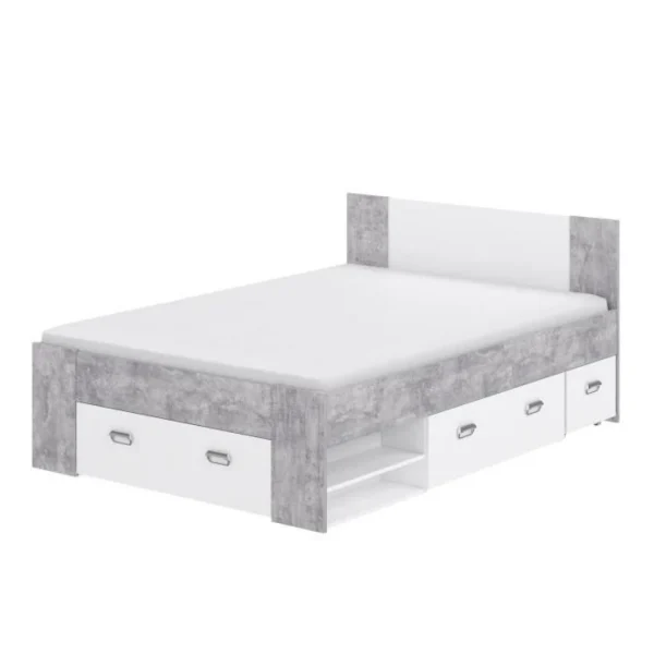 france en ligne CSTORE – Udine Lit Adulte 140×200 Cm 3 Tiroirs + Chevet – Blanc Et Dé… 6