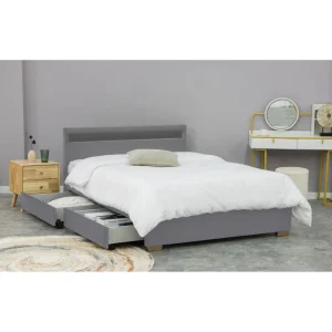 CONCEPT USINE ENFIELD – Structure De Lit En Velours Gris Avec Rangements Et LED Int?… mode pas chere 7