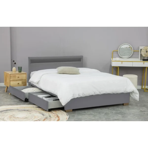 CONCEPT USINE ENFIELD – Structure De Lit En Velours Gris Avec Rangements Et LED Int?… mode pas chere 3