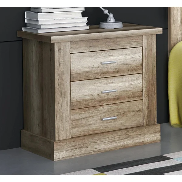 Pegane Ensemble De Tête De Lit + Table De Chevet Avec 3 Tiroirs Coloris Chê… excellents soldes 5