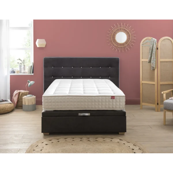 authentiques Ensemble Lit Coffre Epeda HERCULE 2 En 1 – Velours Gris Béton 180×200… 5