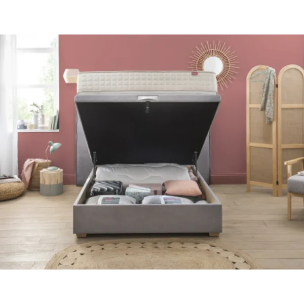 vente pas cher Ensemble Lit Coffre Epeda HERCULE 2 En 1 – Velours Gris Souris 160×200 3