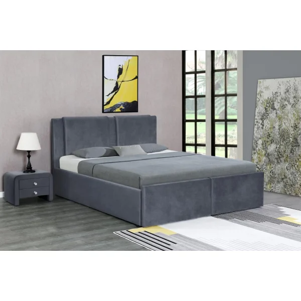 Fournier Decoration Floki Lit Coffre Velours Gris 160×200 Cm 2 Tiroirs boutique 1