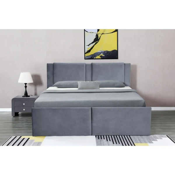 Fournier Decoration Floki Lit Coffre Velours Gris 160×200 Cm 2 Tiroirs boutique 3