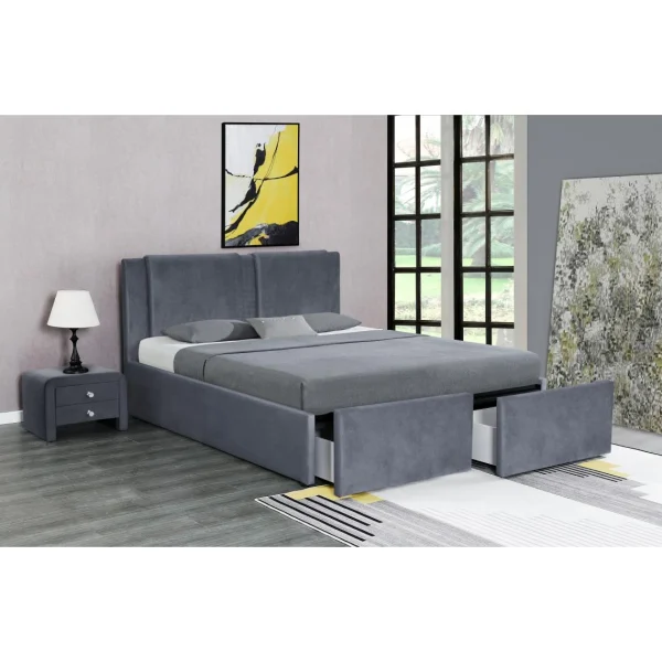 Fournier Decoration Floki Lit Coffre Velours Gris 160×200 Cm 2 Tiroirs boutique 4