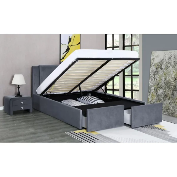 Fournier Decoration Floki Lit Coffre Velours Gris 160×200 Cm 2 Tiroirs boutique 5