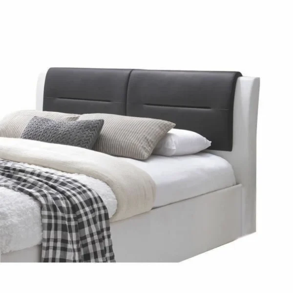 design à la mode SANS MARQUE IMAGINA Lit Adulte Contemporain Simili Blanc Et Noir – Sommier Inclus … 4