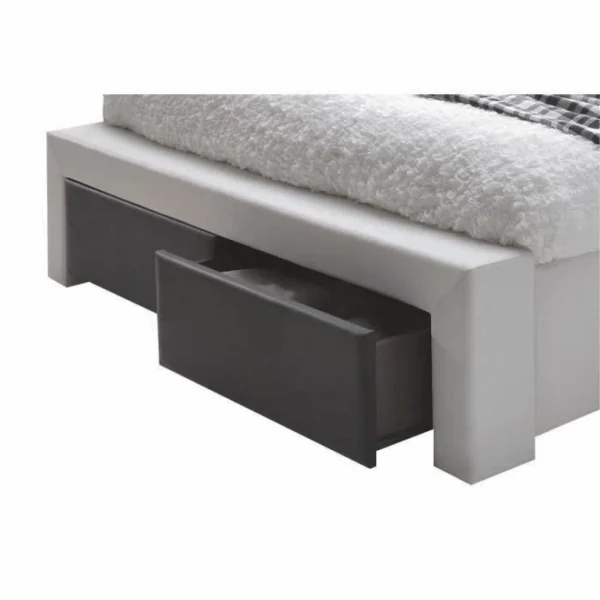 design à la mode SANS MARQUE IMAGINA Lit Adulte Contemporain Simili Blanc Et Noir – Sommier Inclus … 5