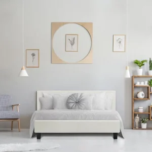 Pas Cher soldes France CSTORE KANSAS Lit Adulte 140 X 190 Cm – Simili Blanc – Sommier Inclus 11