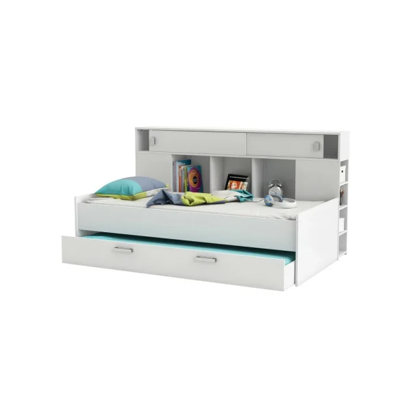 Marque Generique Lit Combiné En Bois Avec Lit Tiroir Et Rangements Couchage 90x200cm S… a Prix Discount 3