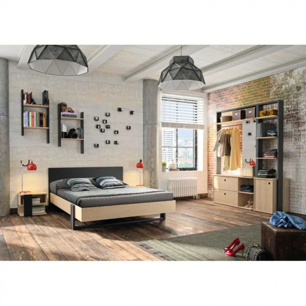 grossiste en ligne BUT Lit 140×190 Cm DUPLEX Imitation Châtaignier Et Noir 3