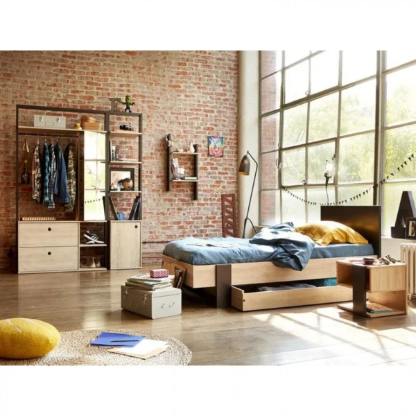 grossiste en ligne BUT Lit 140×190 Cm DUPLEX Imitation Châtaignier Et Noir 5