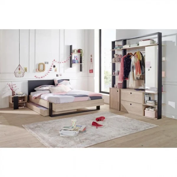 grossiste en ligne BUT Lit 140×190 Cm DUPLEX Imitation Châtaignier Et Noir 6