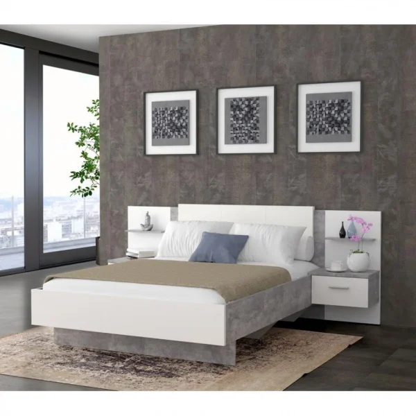 BUT Lit 140×190 Cm GINGER 2 Chevets Suspendus Gris Clair Et Blanc Mat vente en ligne pas cher 3