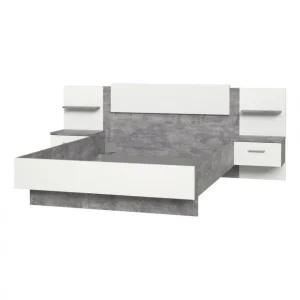 BUT Lit 140×190 Cm GINGER 2 Chevets Suspendus Gris Clair Et Blanc Mat vente en ligne pas cher 11