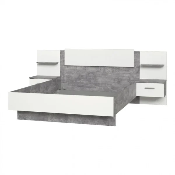 BUT Lit 140×190 Cm GINGER 2 Chevets Suspendus Gris Clair Et Blanc Mat vente en ligne pas cher 4