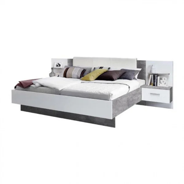 BUT Lit 140×190 Cm GINGER 2 Chevets Suspendus Gris Clair Et Blanc Mat vente en ligne pas cher 6