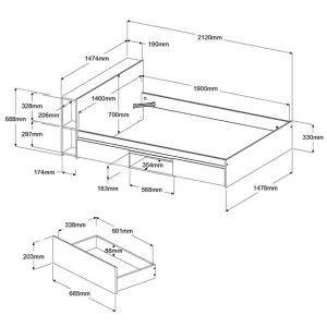 grand choix BUT Lit 140×190 Cm Avec 2 Tiroirs Et Tête De Lit Avec Rangements LODGE Im… 13