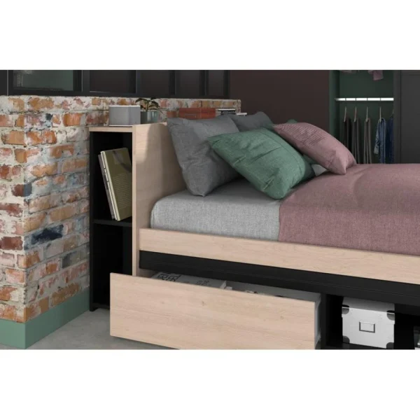 grand choix BUT Lit 140×190 Cm Avec 2 Tiroirs Et Tête De Lit Avec Rangements LODGE Im… 6