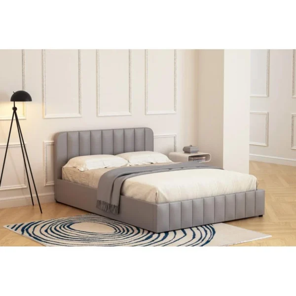 garantis authentique BUT Lit 140×190 Cm Avec Sommiers AVIA En Velours Gris 3
