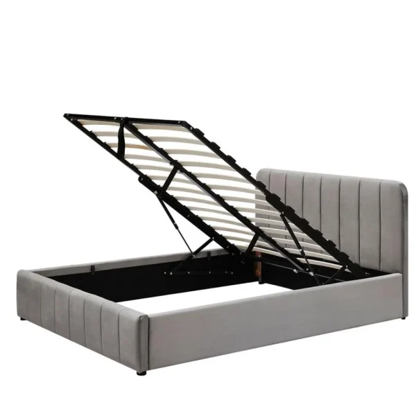 garantis authentique BUT Lit 140×190 Cm Avec Sommiers AVIA En Velours Gris 5