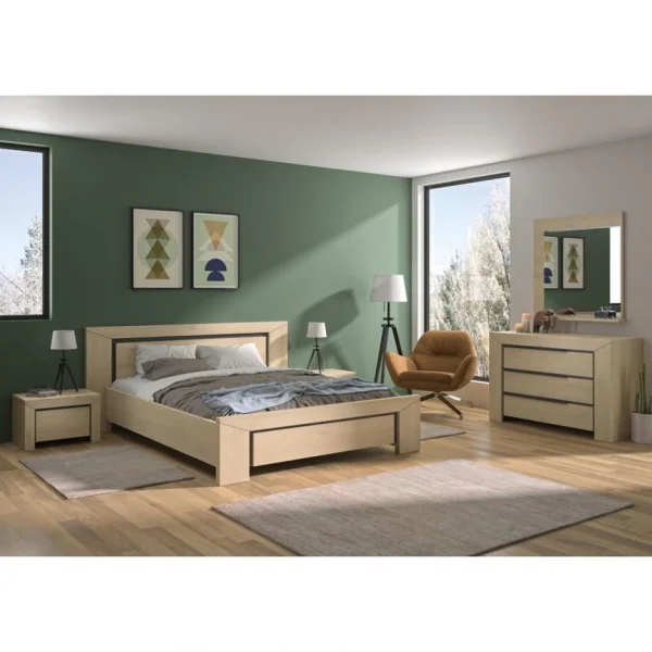 soldes pas cher BUT Lit 140×190 Cm BRUGGES Imitation Châtaignier Naturel 3